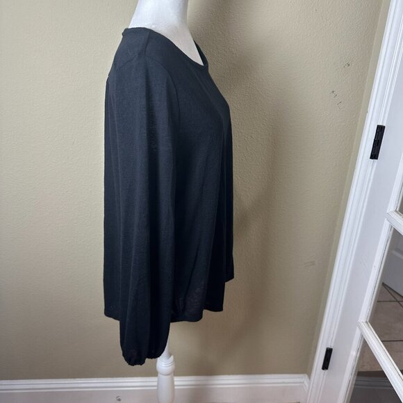 LOFT Semi Sheer Sleeve Detail Black Thin Sweater Top Size Large - Picture 8 of 12